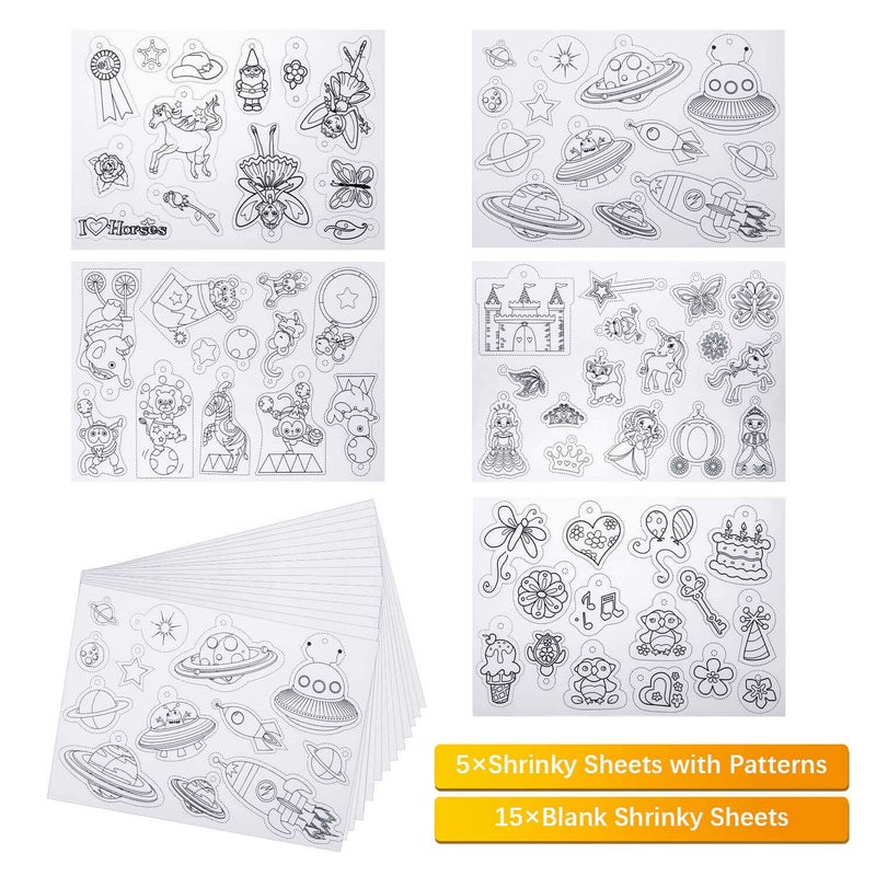 shynek Shrinky Film Sheets for Shrink Art, 125Pcs Shrinky Plastic Keychain Kit Including 20 Pcs Shrinky Paper, Hole Punch, Pencils, Keychains, Tweezers, Scissors for Crafts and Keychains - Image 3